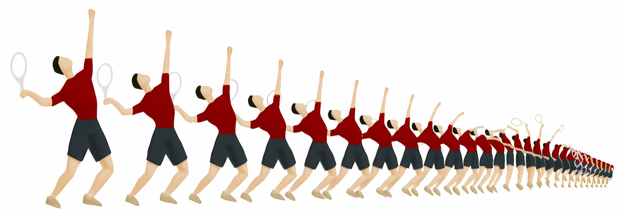 Motion analysis of a tennis serve visualized as sequential animation frames in Recreating Movement